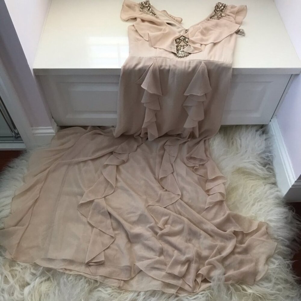 Aidan Mattox Chiffon Beaded A-Line Flutter Gown 0765 - Picture 2 of 8